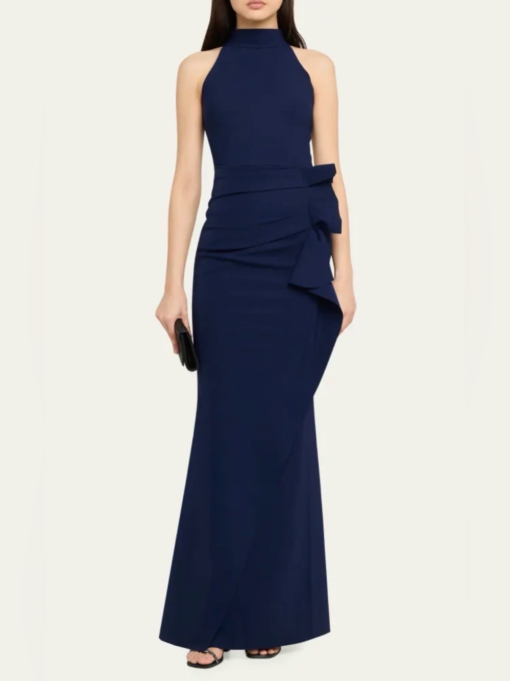 CHIARA BONI LA PETITE ROBE
Side Ruched Halter Gown with Asymmetric Ruffle - Picture 3 of 6